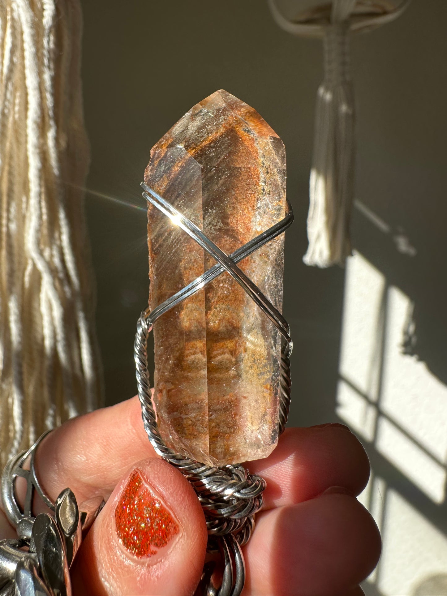 'Claim Your Power' Lodolite Point with Rust Colored Inclusions Super Chonk Stainless Steel Cuban Chain Necklace (16mm Thick)