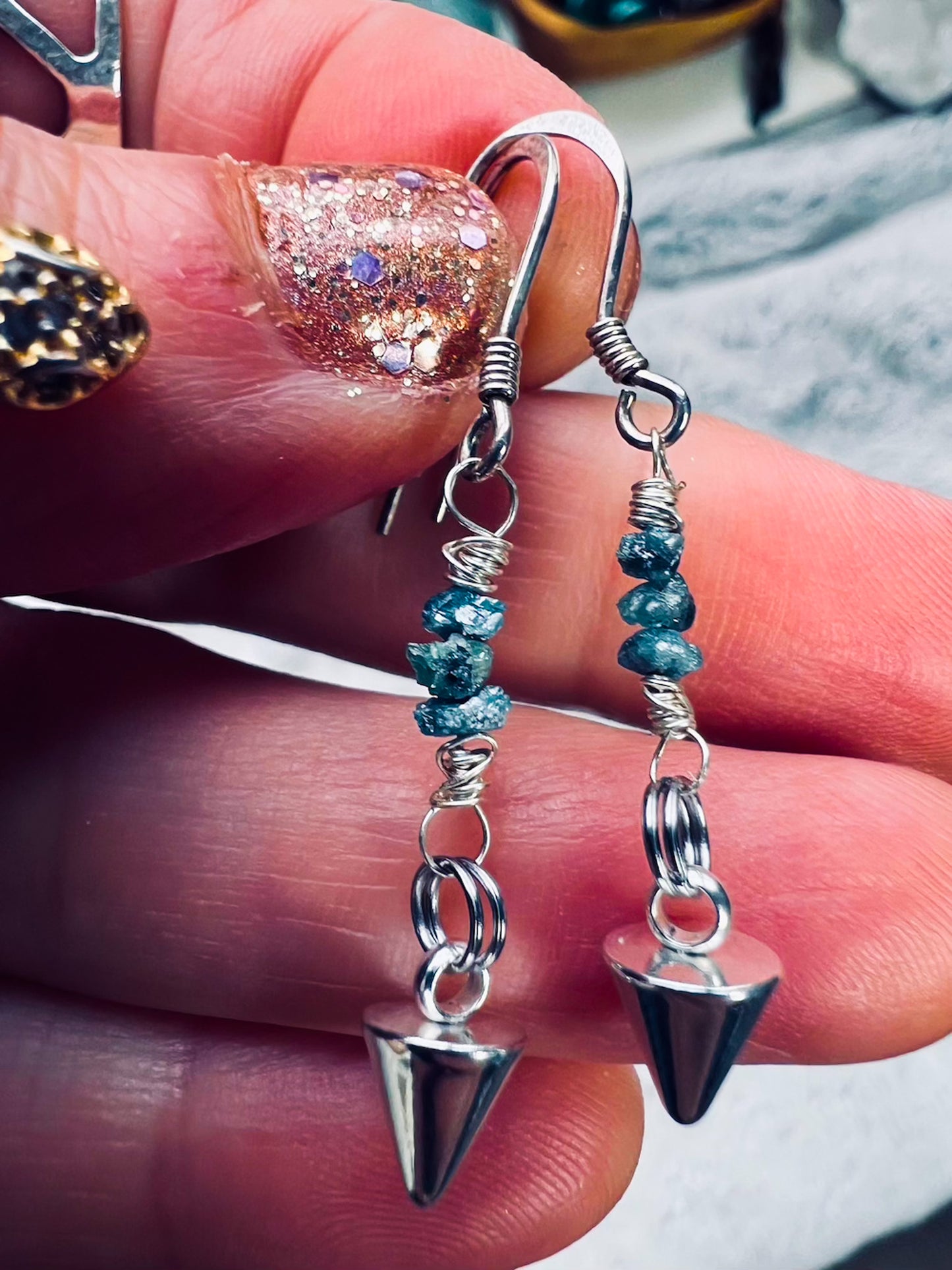 'I Believe in Myself’ REAL Raw Blue Diamond Stainless Steel Earrings