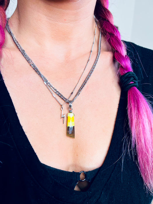 'Release the Past' Yellow Boulder Opal & Lightning Bolt Stainless Steel Layer Necklace