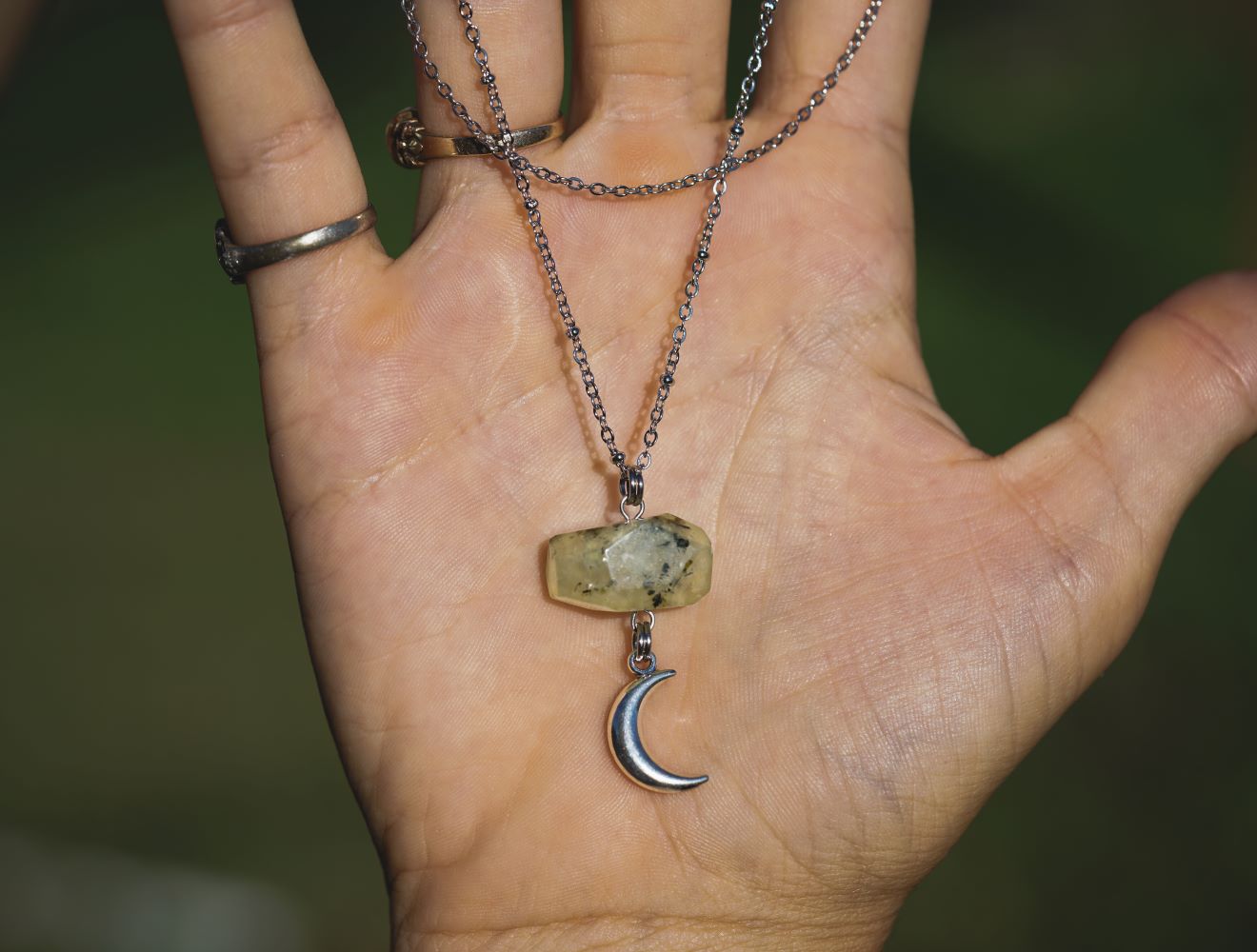 This gorgeous Prehnite stone is about .45" long, suspended from 18" and 20" long stainless steel chains with a 2" extension. In addition, I infuse each of my handcrafted crystal designs with Reiki energy and charge and clear them with sunlight, moonlight, and sage, which amplifies not only the stones but your intentions as well. This necklace came to be for a specific person and situation, there are no coincidences, so if you stumbled across this page, maybe it was meant for you:)