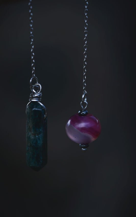 Apatite & Violet Jade Stainless Steel Pendulum