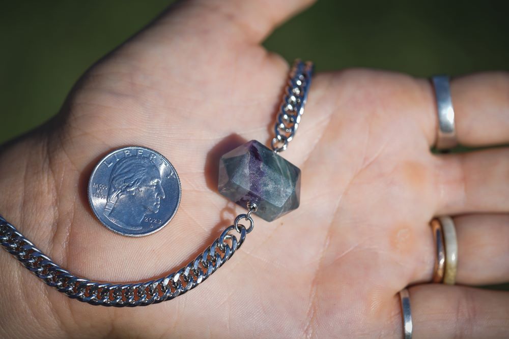 'Heart Healing' Fluorite Nugget Semi Chonk Stainless Steel Choker Necklace