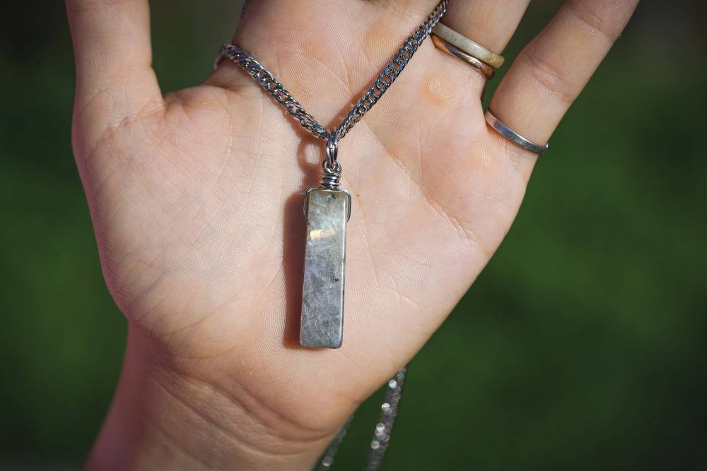 'Multifaceted Greatness’ Labradorite Slab Stainless Steel Dual Layer Necklace