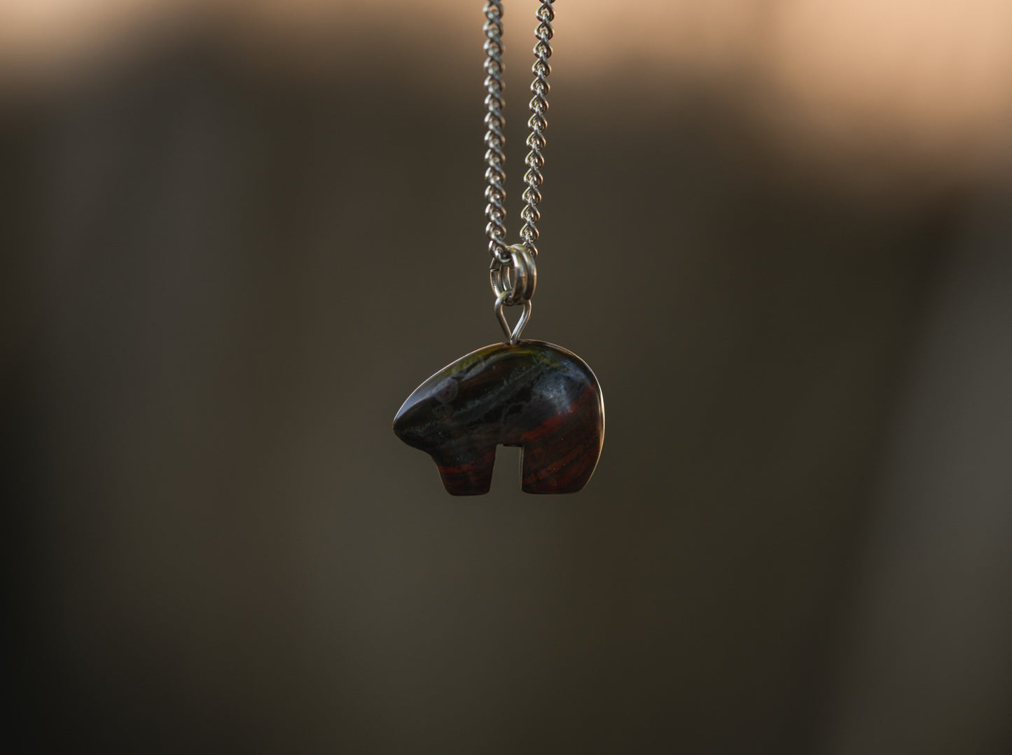 'Walk With Purpose' Tiger Iron Bear Stainless Steel Necklace