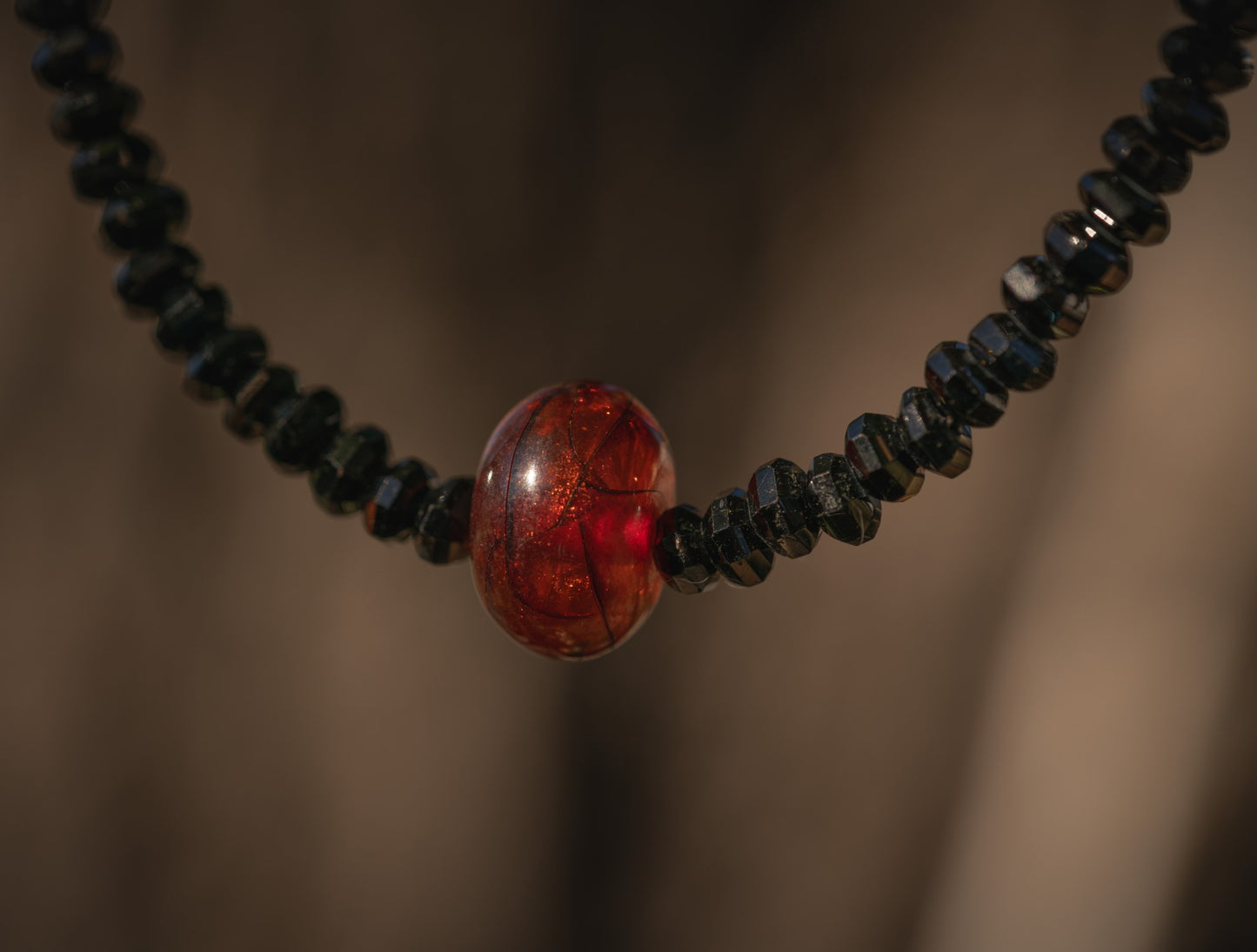 'You've Got This' Faceted Black Tourmaline & Amber Rondelles Stainless Steel Necklace