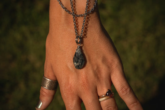 'Aligned Grace' Raw Faceted Kyanite Drop Chonk Stainless Steel Triple Layer Necklace