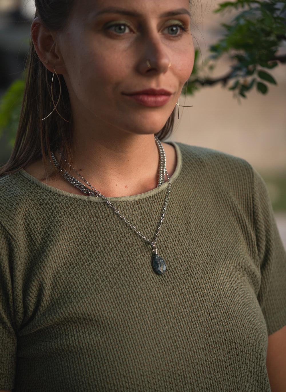 'I Am Worthy of Good Things' Large Faceted Kyanite Medallion Stainless Steel Layer Necklace