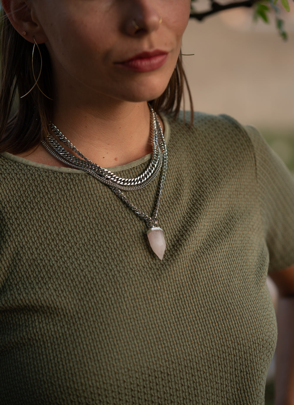 'Powerful in Pink' Chonky Rose Quartz Point Stainless Steel & Brass Necklace