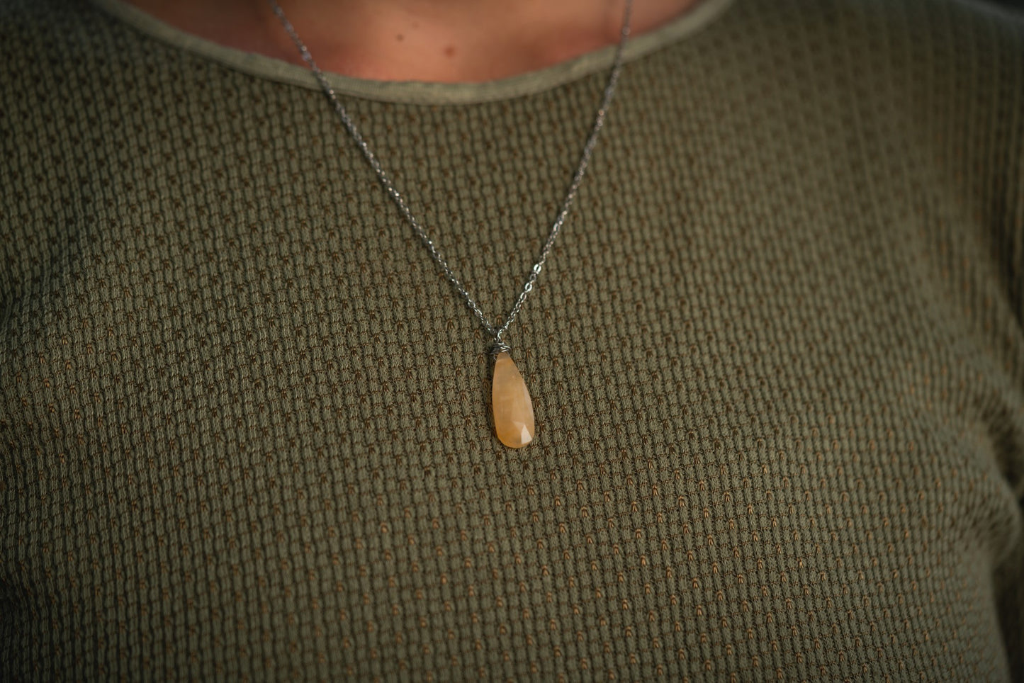 'Banish Self Doubt' Heliodor Drop Dainty Stainless Steel Necklace