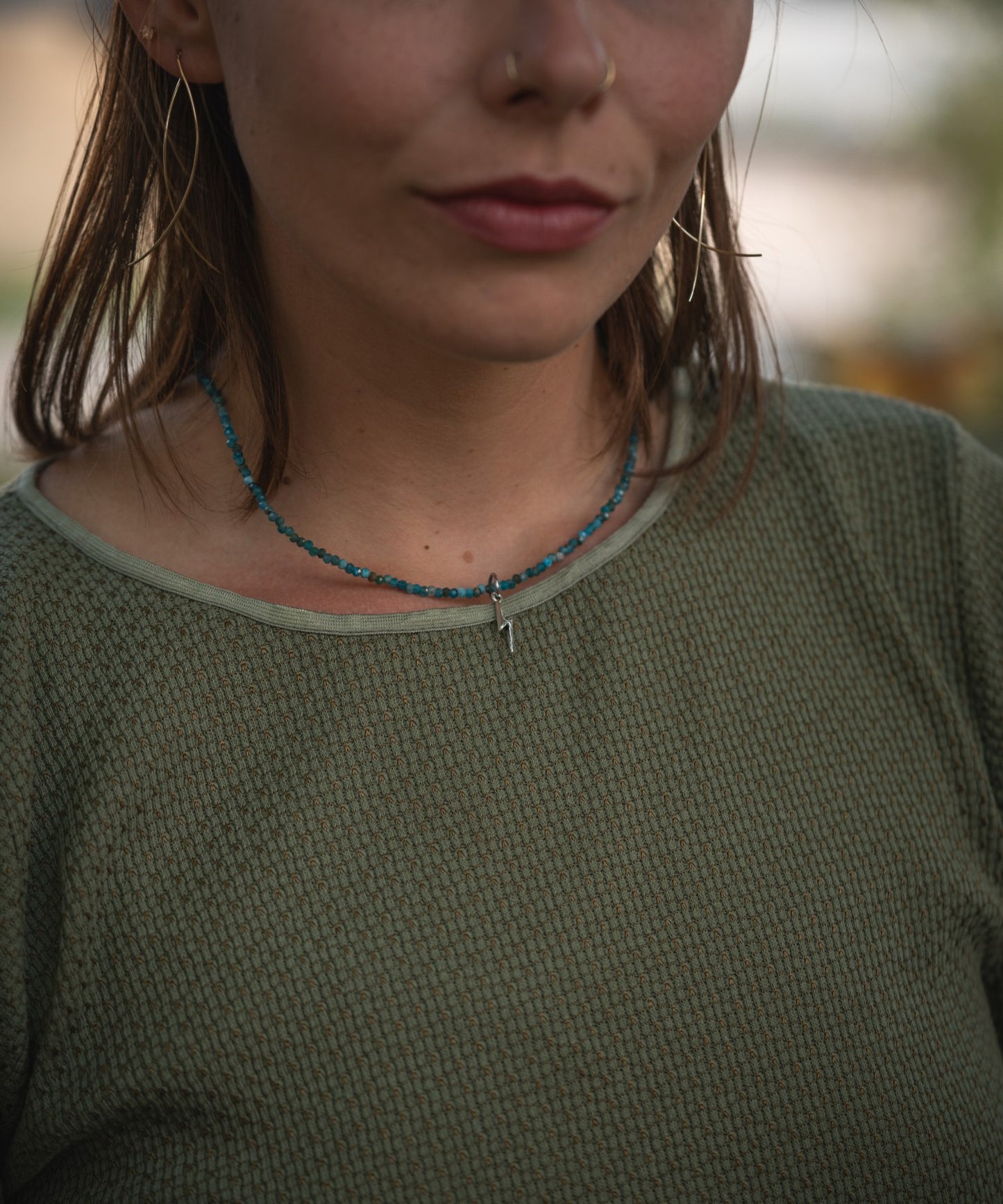 'Remember Who You Are' Faceted Apatite Beads & Lightning Bolt Stainless Steel Necklace