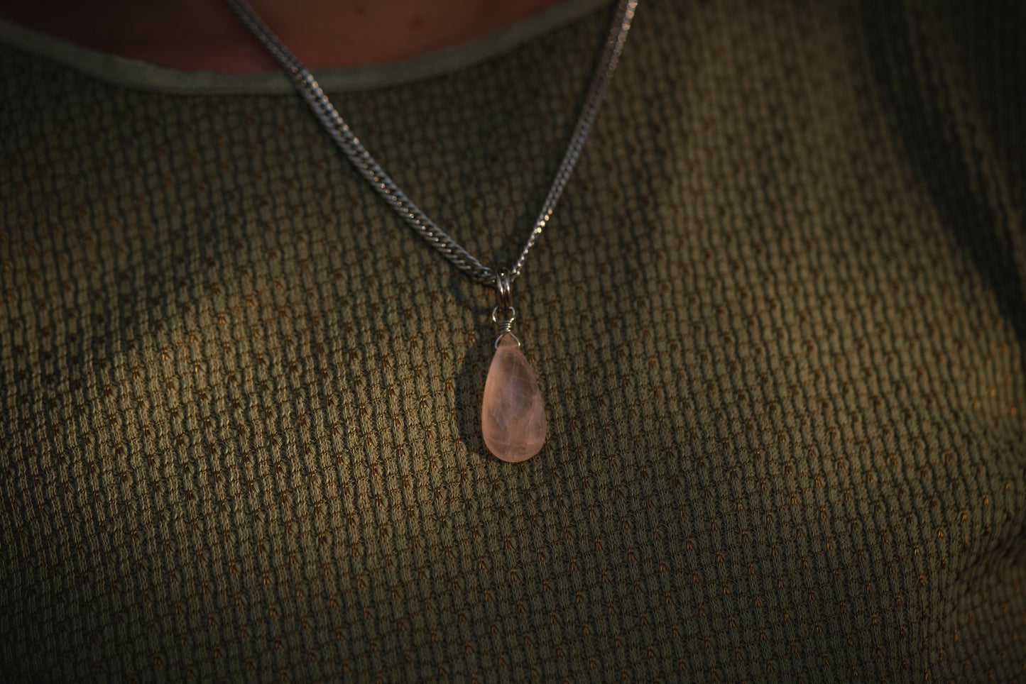 'Powerful in Pink' Rose Quartz Drop Semi Chonk Stainless Steel Necklace