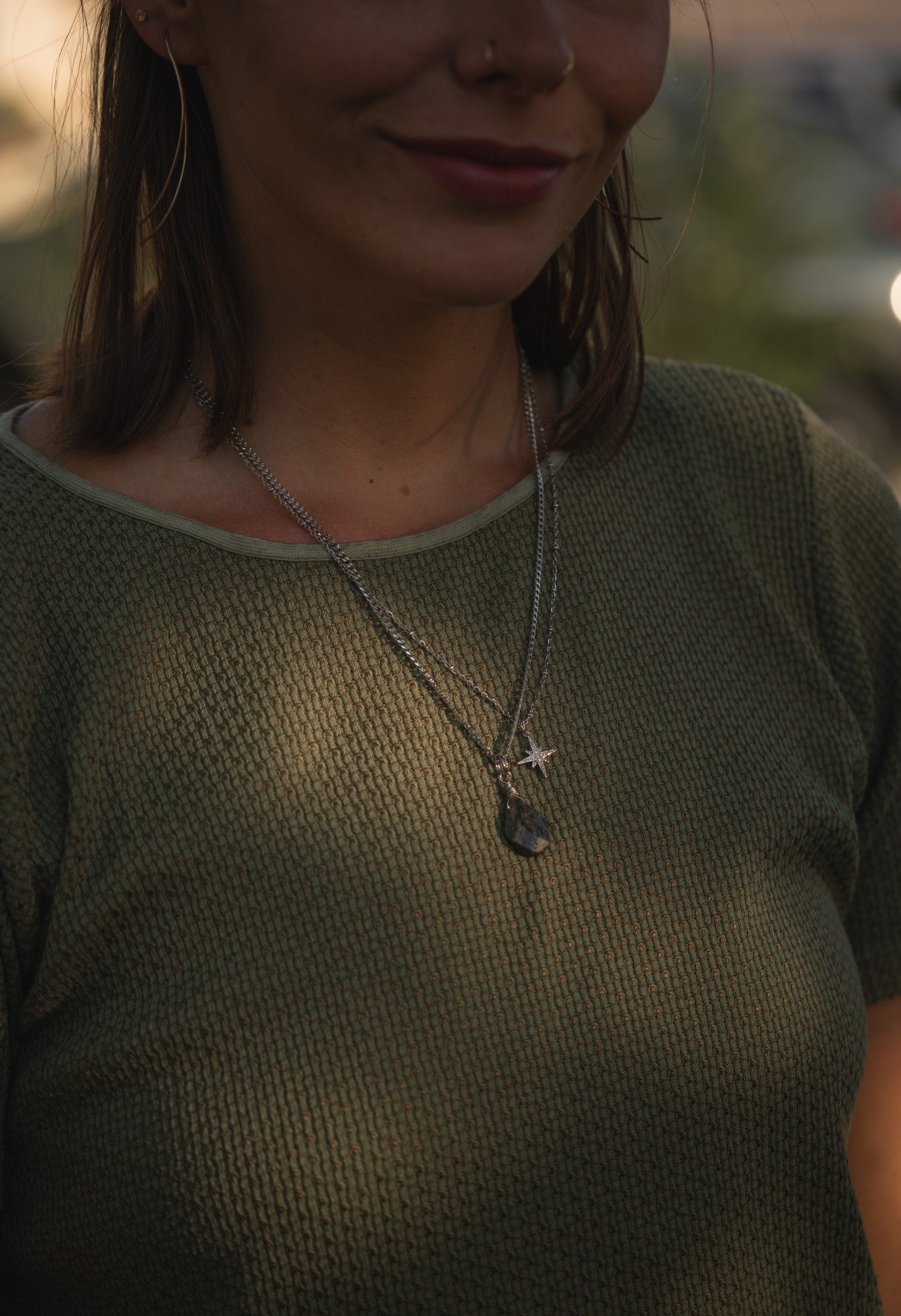 'Aligned Grace' Raw Faceted Kyanite Drop & North Star Charm Stainless Steel Necklace