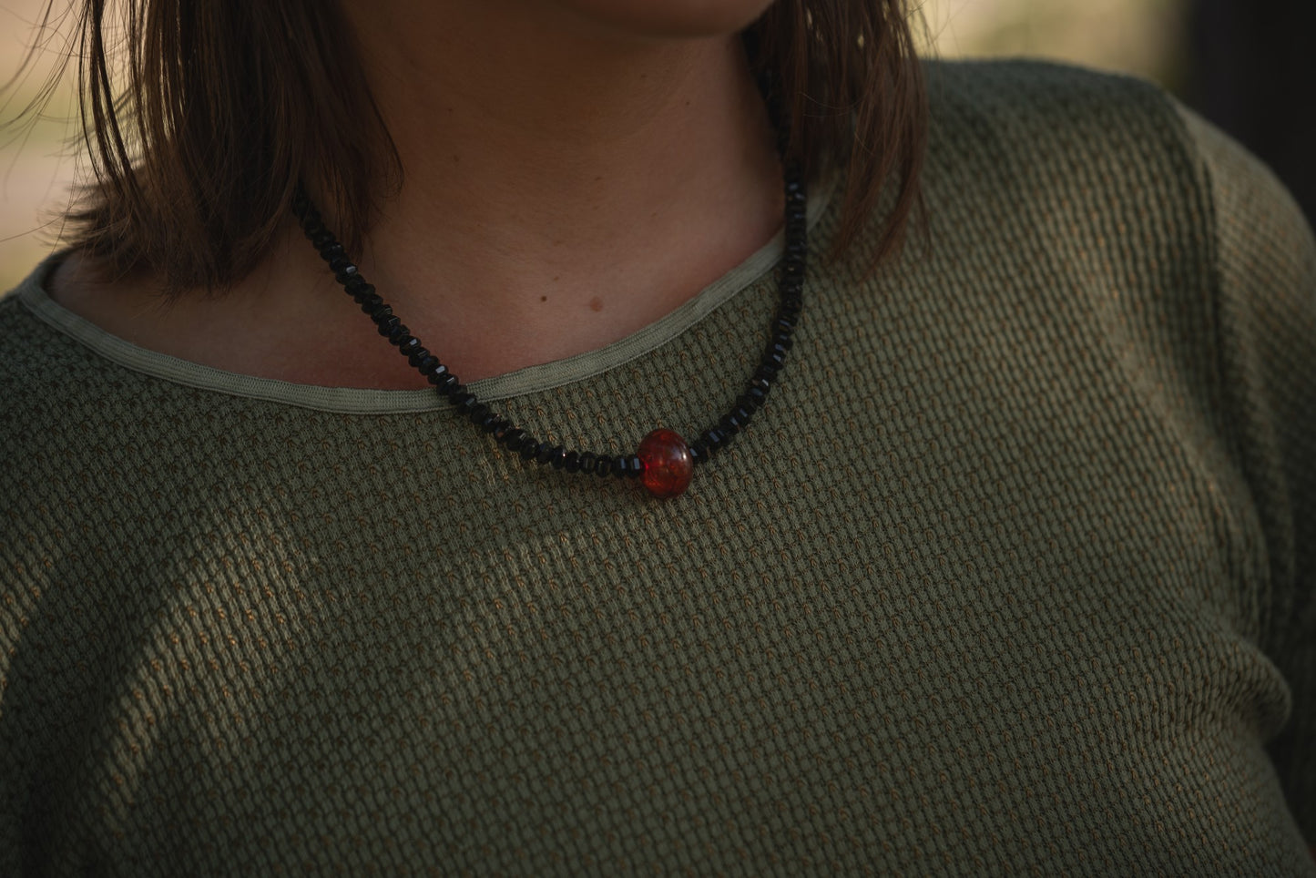 'You've Got This' Faceted Black Tourmaline & Amber Rondelles Stainless Steel Necklace