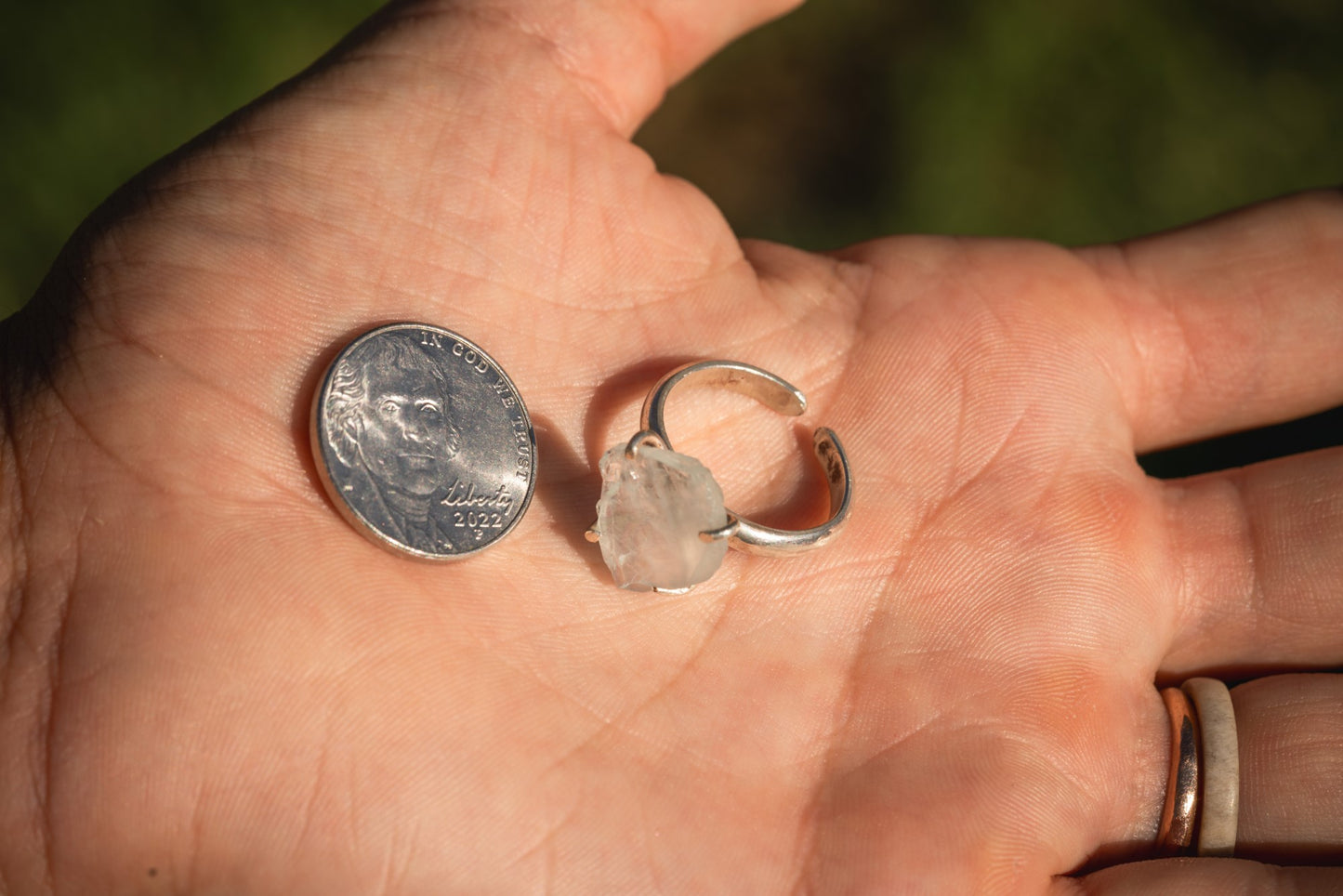 'Choose Peace' Raw Aquamarine Shard Handmade Sterling Silver Adjustable Ring (Size 6.5+)