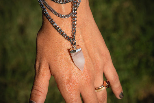 'Powerful in Pink' Chonky Rose Quartz Point Stainless Steel & Brass Necklace