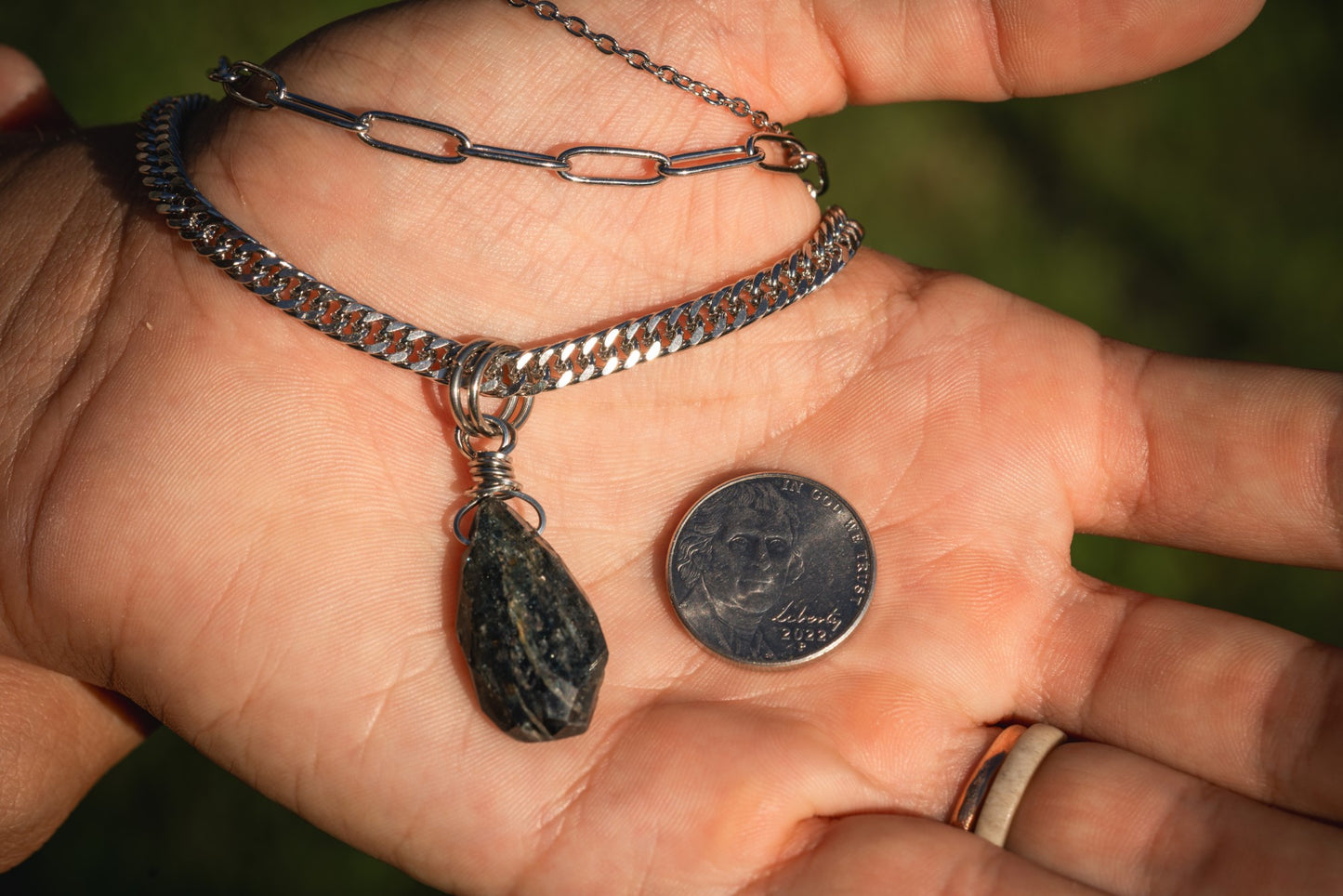 'Speak Your Truth' Raw Faceted Kyanite Drop Paperclip & Chonk Stainless Steel Layer Necklace