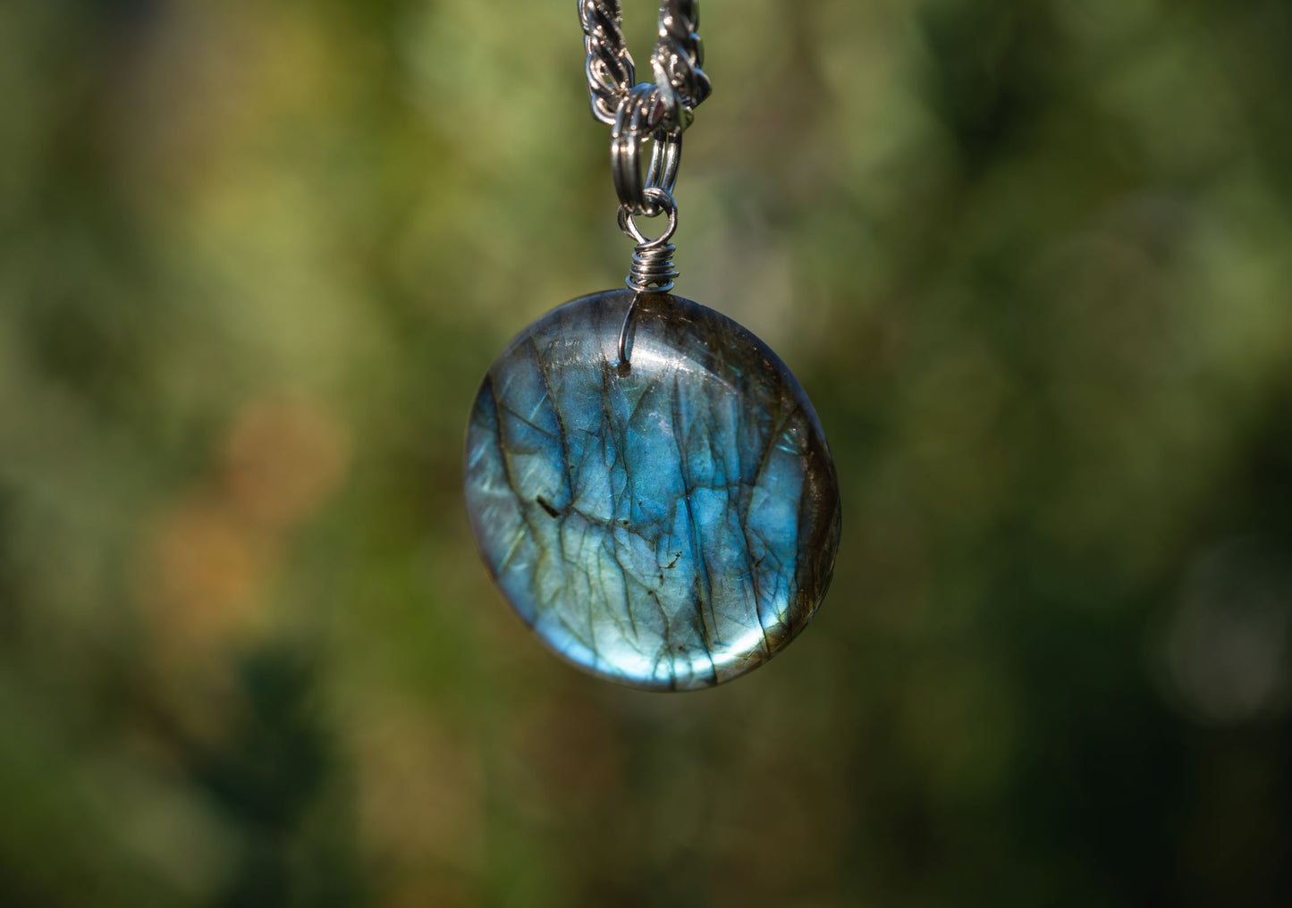 'Tune Into Your Greatness’ Giant Labradorite Medallion Stainless Steel Chonk Necklace