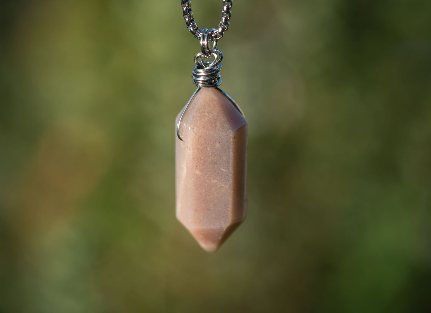 'Be Gentle With Yourself' Double Terminated Peach Moonstone Stainless Steel Necklace