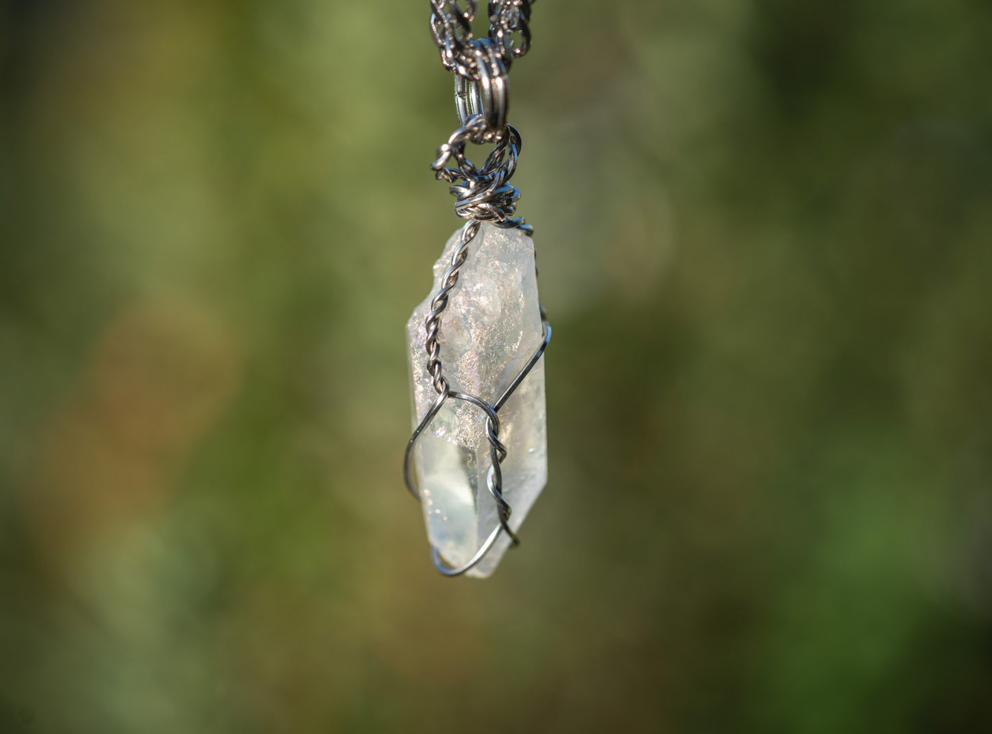 'Choose Optimism' Titanium Aura Quartz Chonk Stainless Steel Necklace