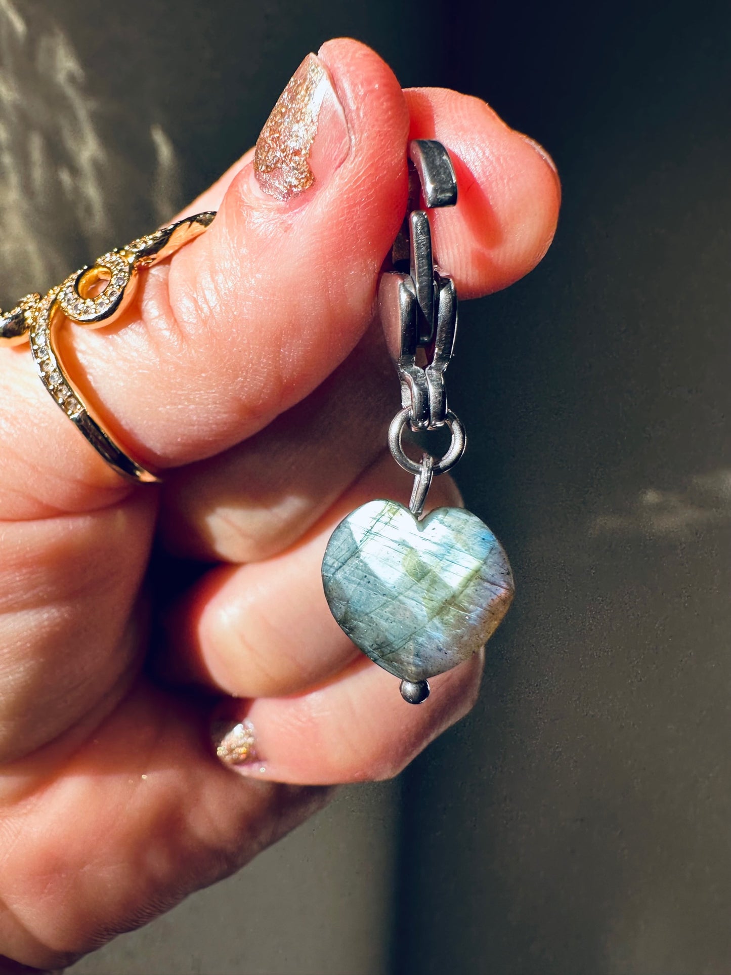 Faceted Labradorite Heart Crystal Pet Charm