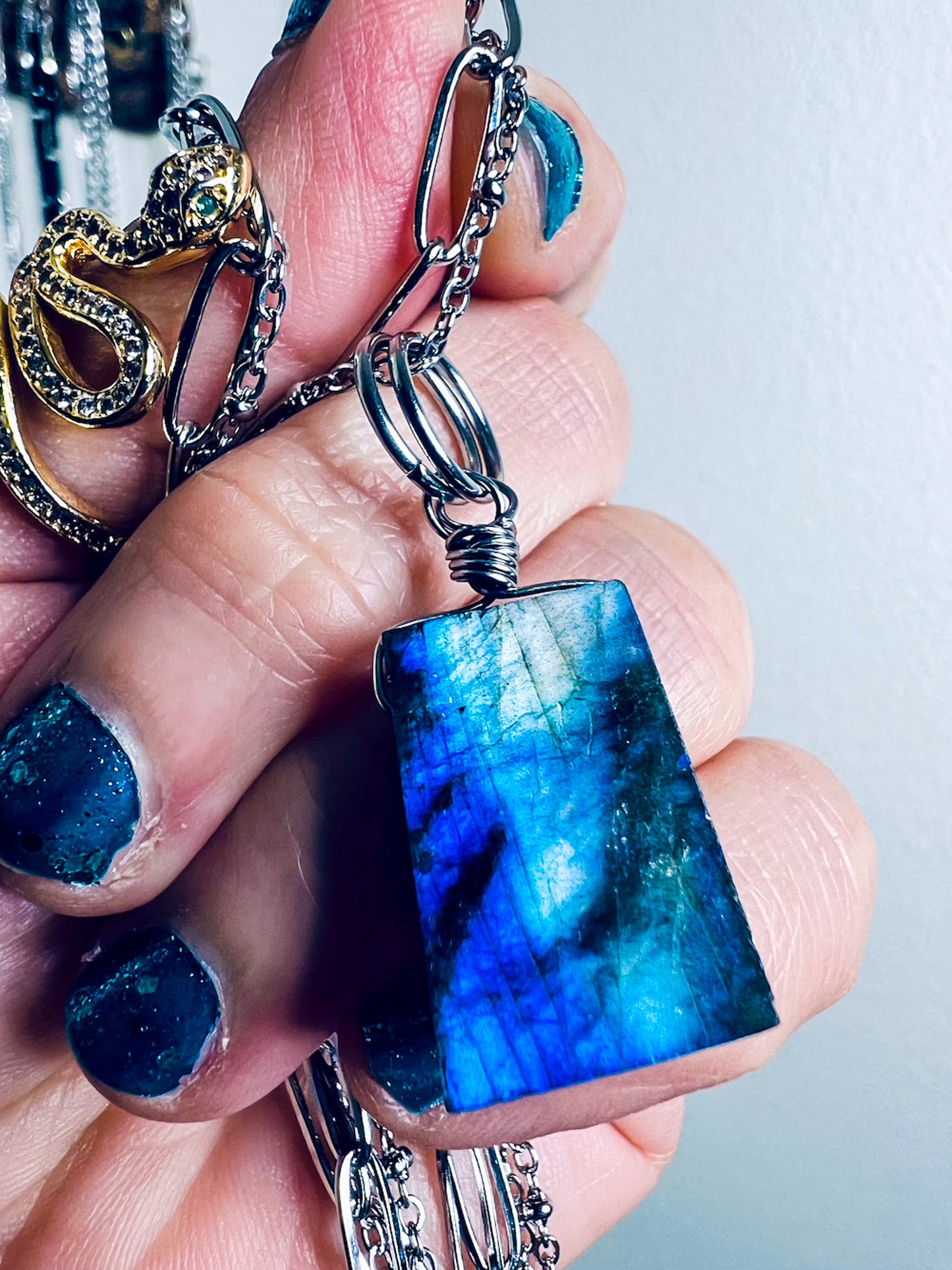 'Change Your Perspective’ Labradorite Trapezoid Stainless Steel Layer Necklace