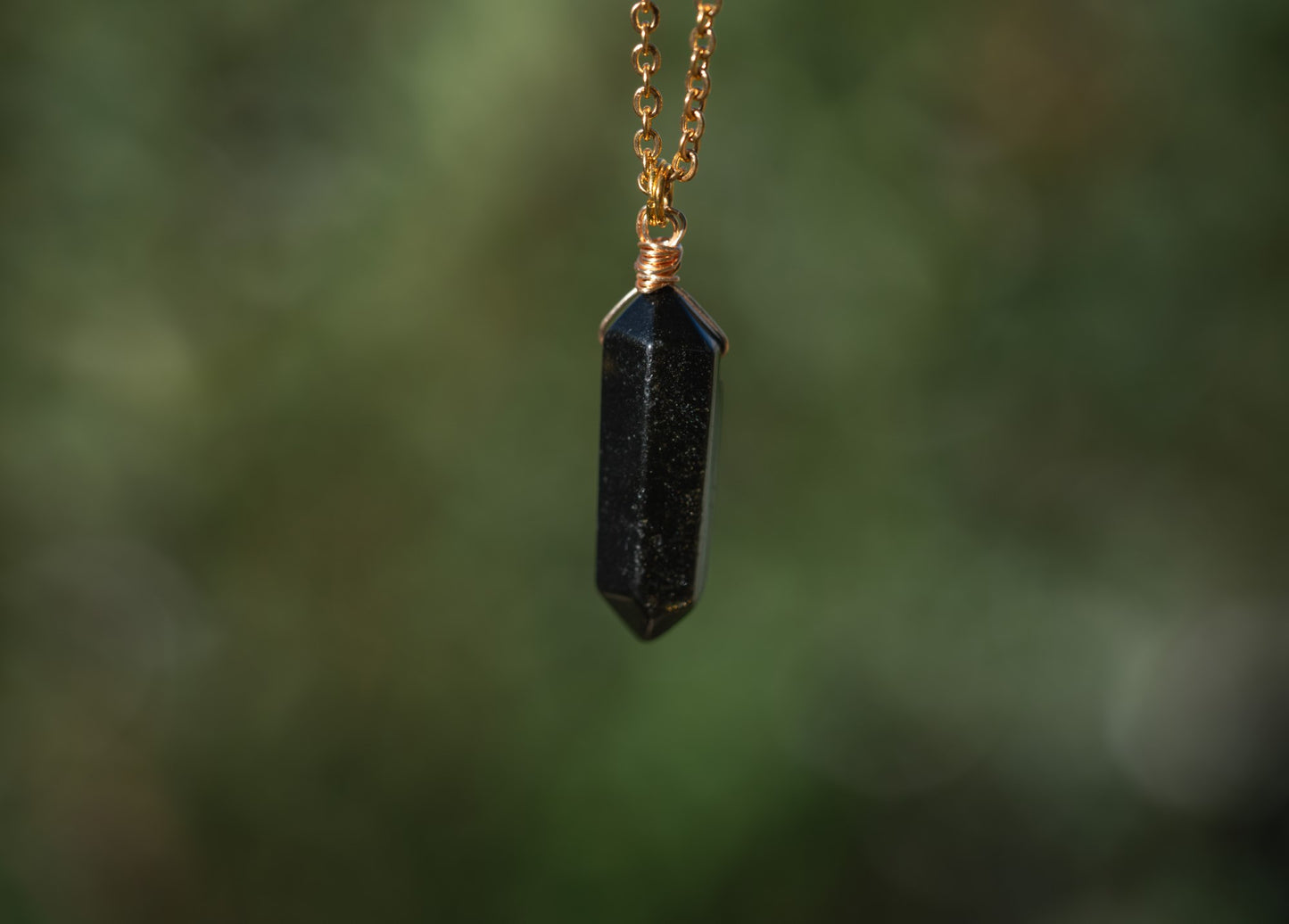 'Unlock Creativity' Double Terminated Black Obsidian Gold Plated Stainless Steel Necklace