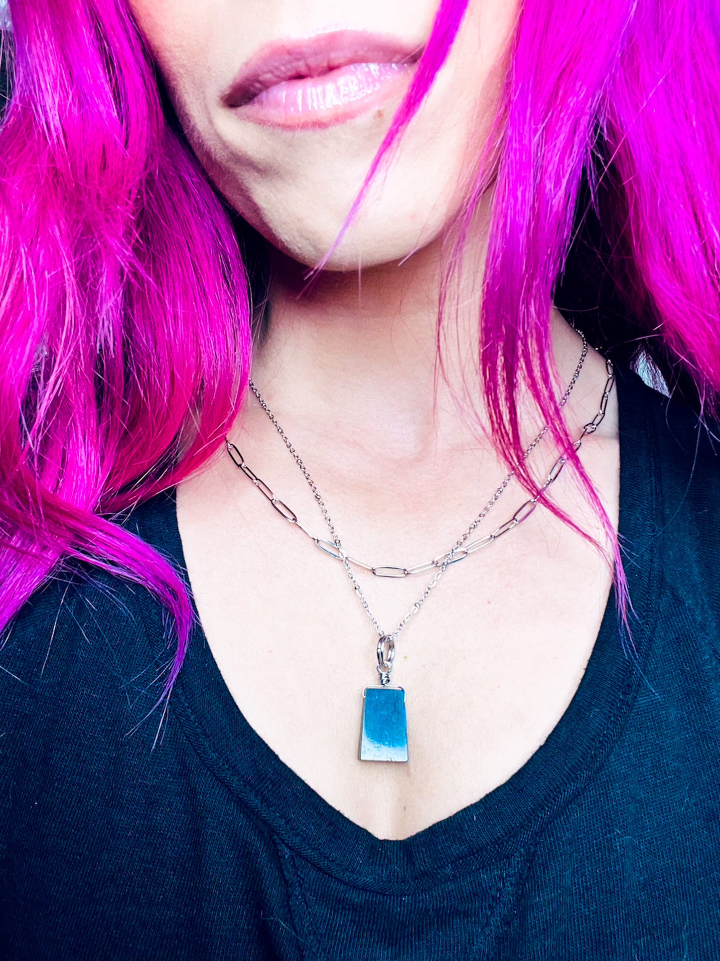 'Change Your Perspective’ Labradorite Trapezoid Stainless Steel Layer Necklace