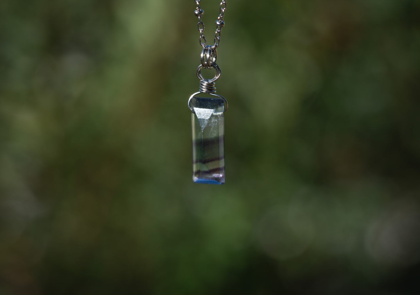 'Love & Gratitude' Faceted Fluorite Baguette Stainless Steel Necklace