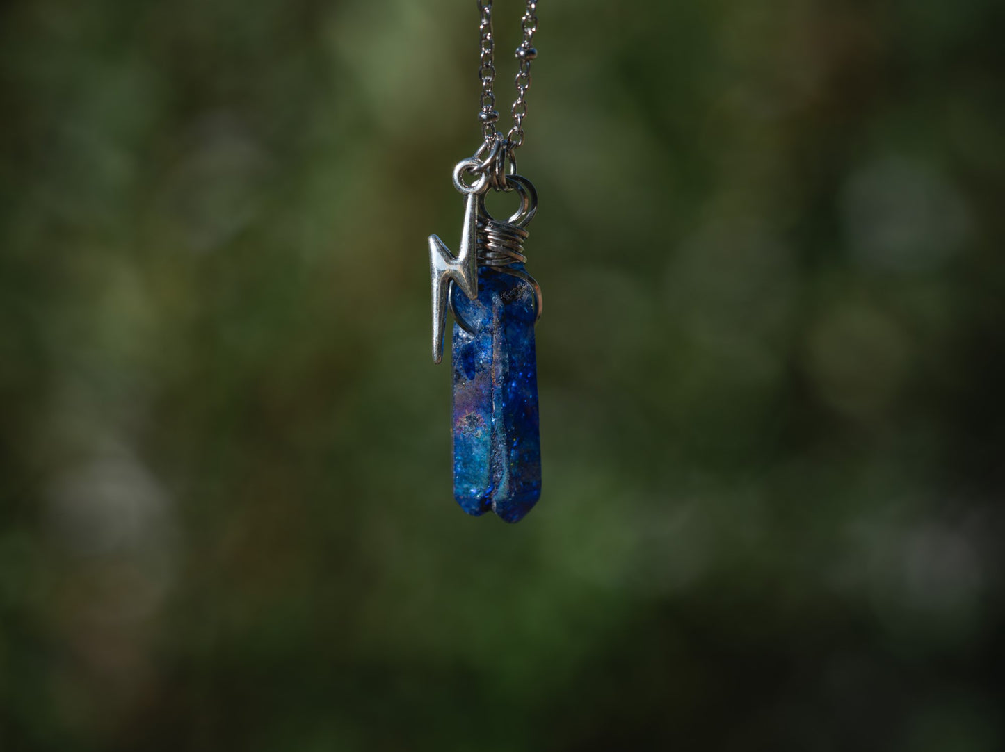 'Happy Place’ Royal Blue Titanium Quartz & Lightning Bolt Stainless Steel Necklace