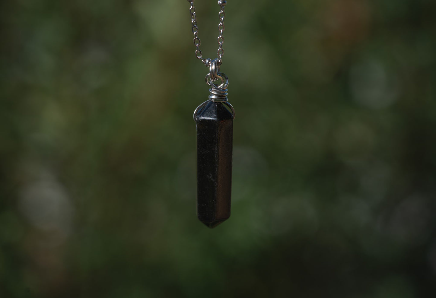 'Heal the Hurt' Double Terminated Black Obsidian Stainless Steel Dainty Necklace