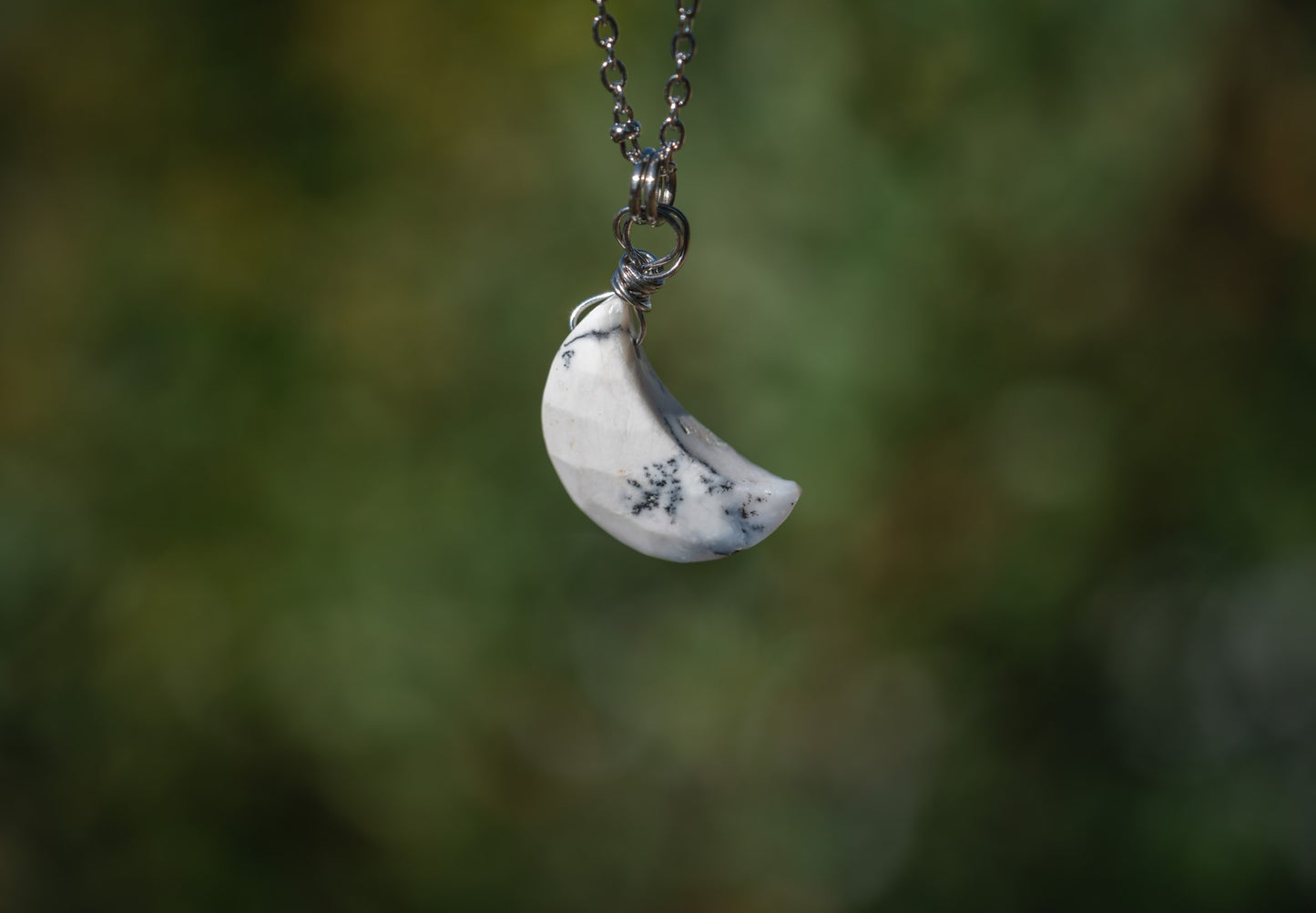 'Determination and Inner Peace' Faceted Howlite Crescent Moon Stainless Steel Dainty Necklace