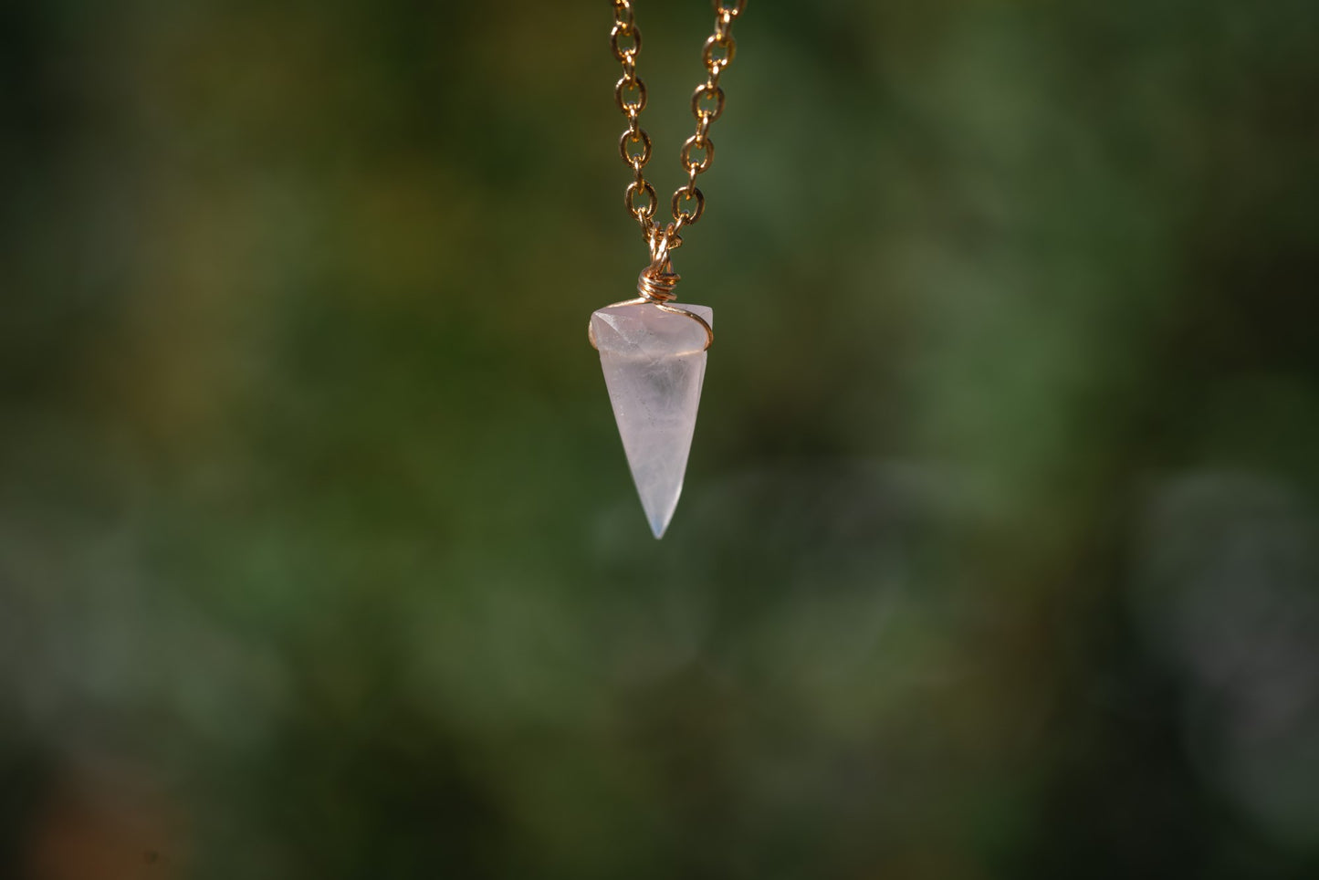 'Self Kindness' Rose Quartz Triangle Gold Plated Stainless Steel Dainty Necklace