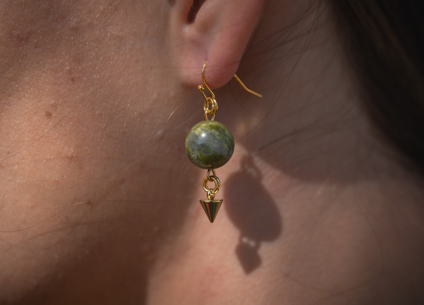 'A Breath of Fresh Air' Tree Agate & Lil Spike Gold Plated Stainless Steel Earrings