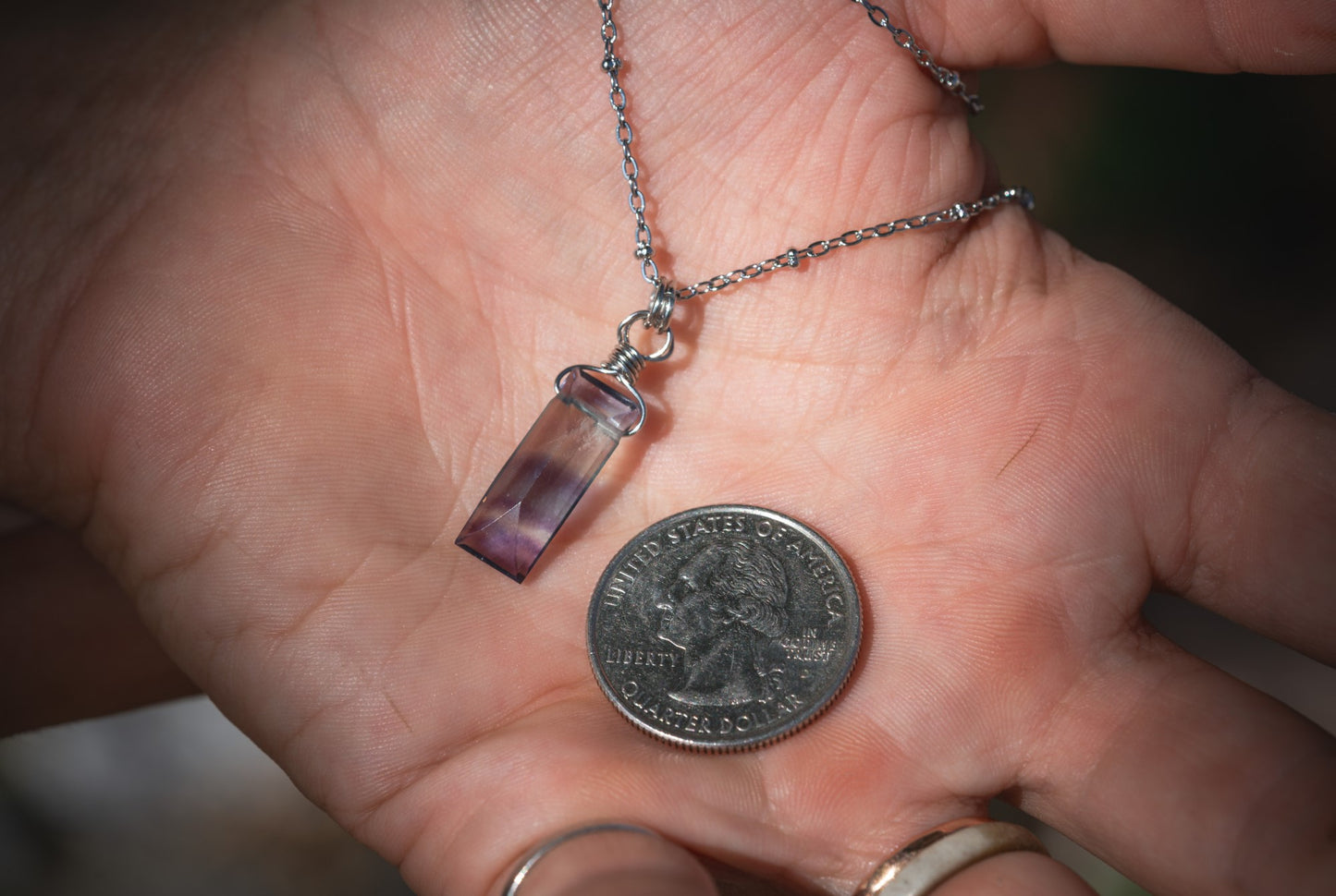'Love & Gratitude' Faceted Fluorite Baguette Stainless Steel Necklace