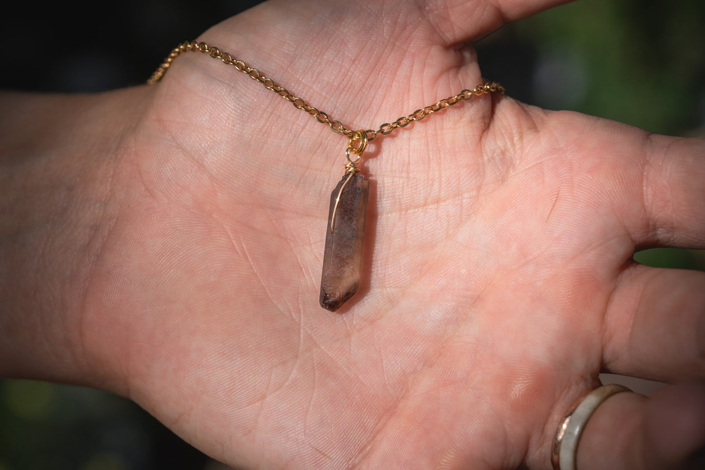 'B**** Don't Kill My Vibe’ Light Smoky Quartz Gold Plated Stainless Steel Dainty Necklace