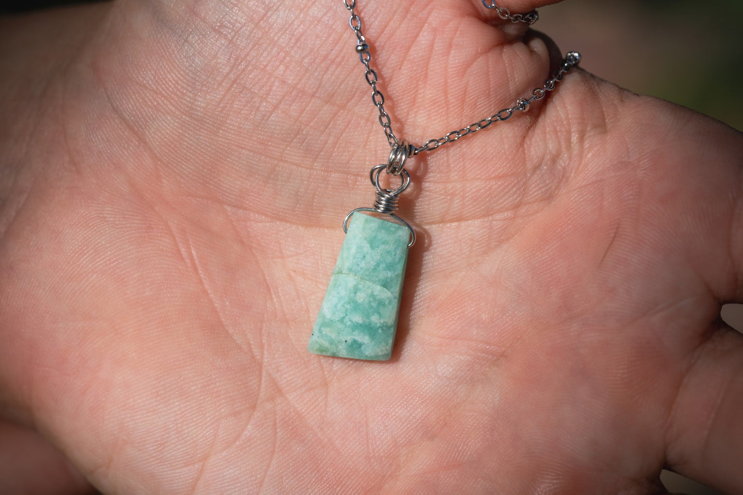 'Believe in Yourself' Faceted Amazonite Stainless Steel Dainty Necklace