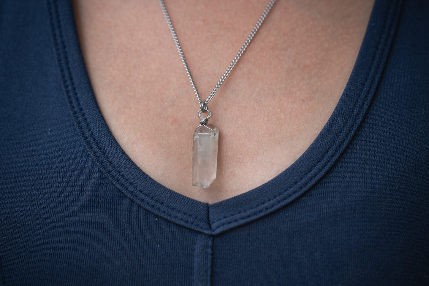 'Amplify the Good' Clear Quartz Point Stainless Steel Dainty Necklace