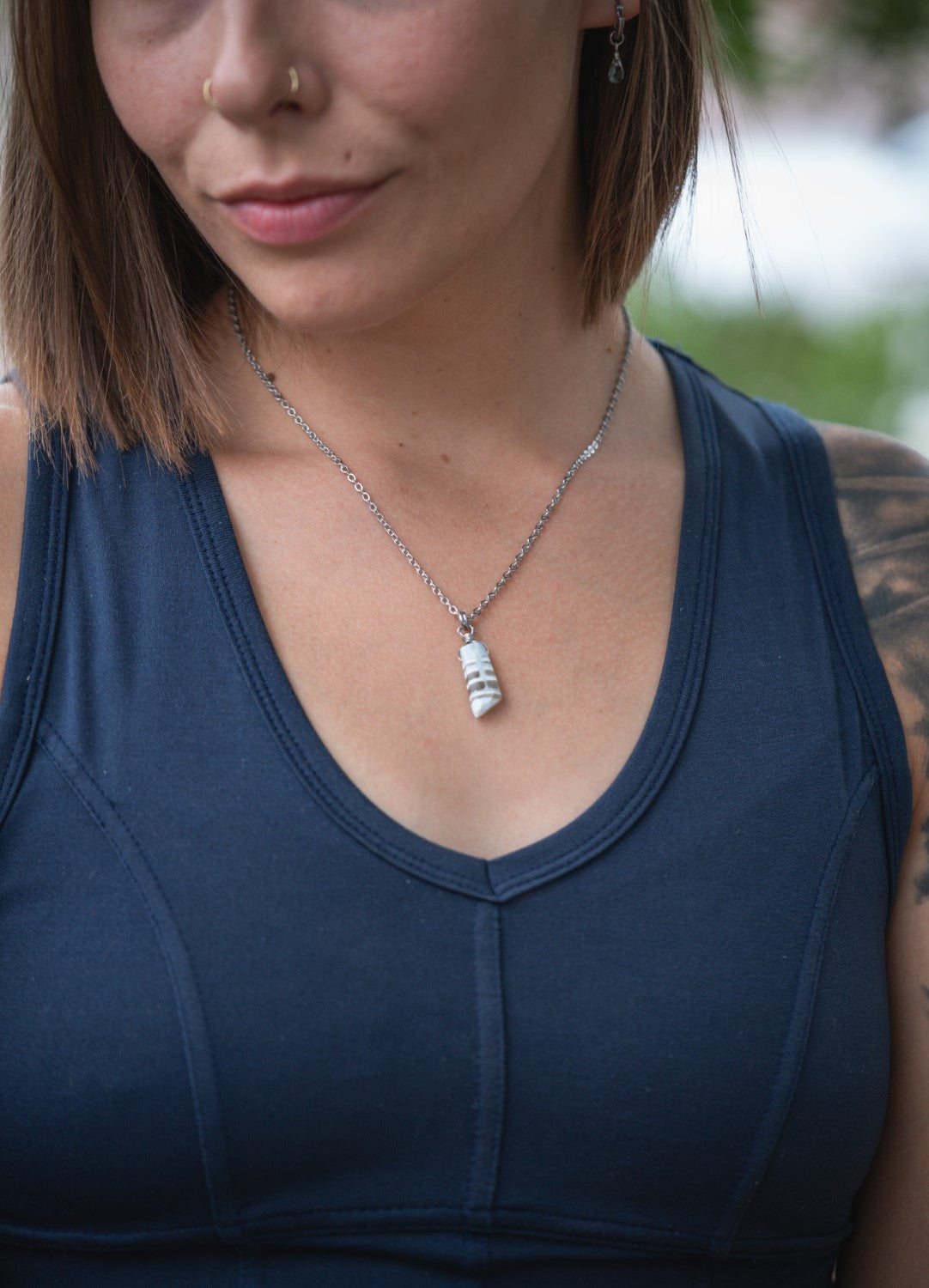 'Release the Past' Faceted Blue Boulder Opal Stainless Steel Necklace