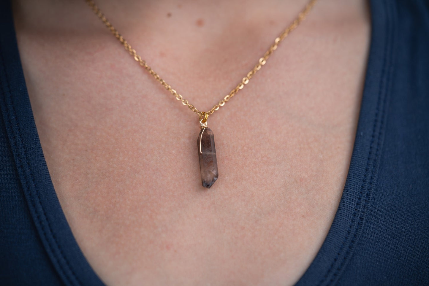 'B**** Don't Kill My Vibe’ Light Smoky Quartz Gold Plated Stainless Steel Dainty Necklace