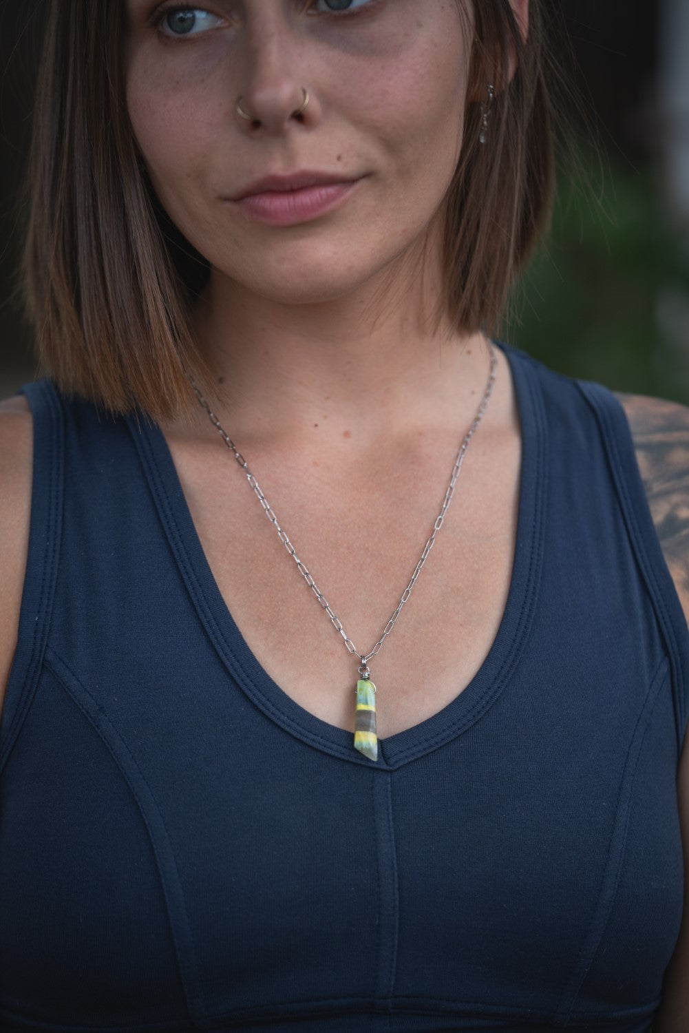'Take a Deep Breath' Faceted Yellow Boulder Opal Stainless Steel Layer Necklace