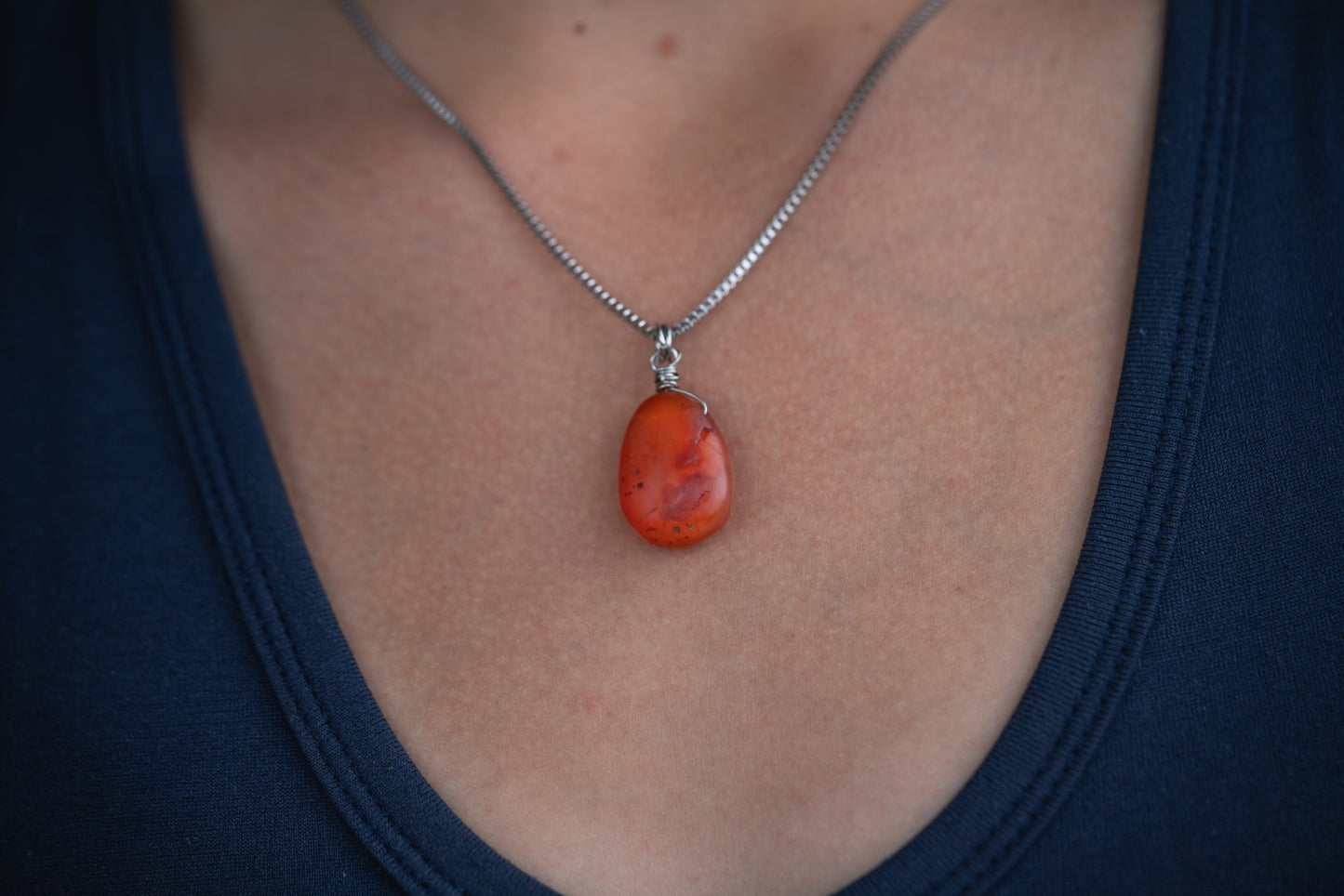 'I Am Worthy of Good Things' Matte Carnelian Stainless Steel Box Chain Necklace