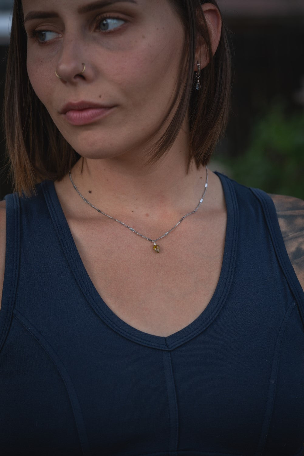 'Let It Flow' Lil Vessonite Drop Stainless Steel Dainty Necklace