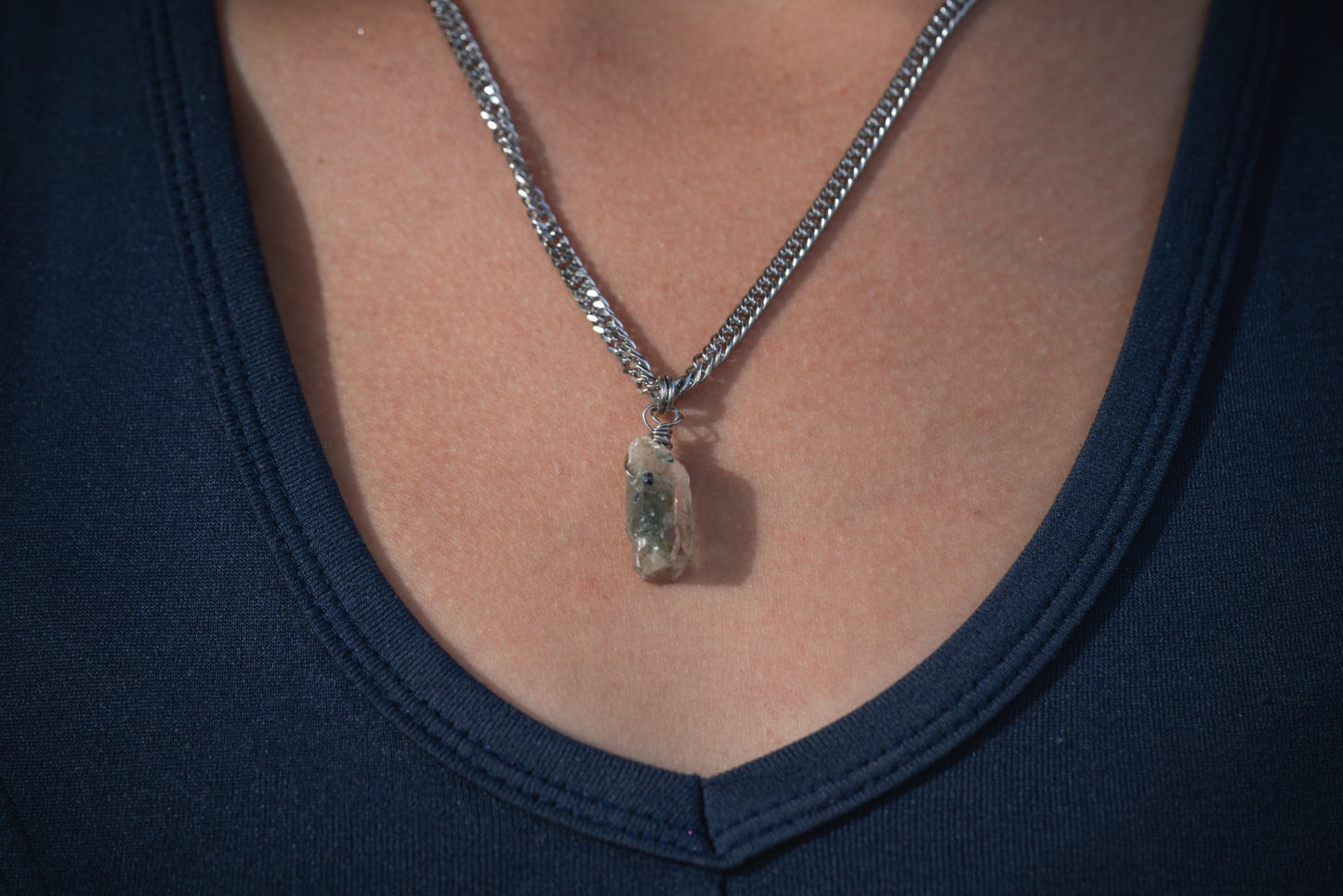 'Let That Sh*t Go' Raw Chlorite Semi Chonk Stainless Steel Necklace