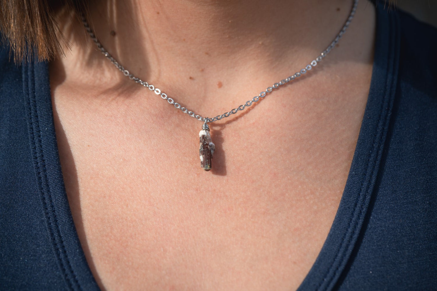 'I Am Connected to My Highest Self' Rare Dark Red Hematite in Quartz Stainless Steel Necklace