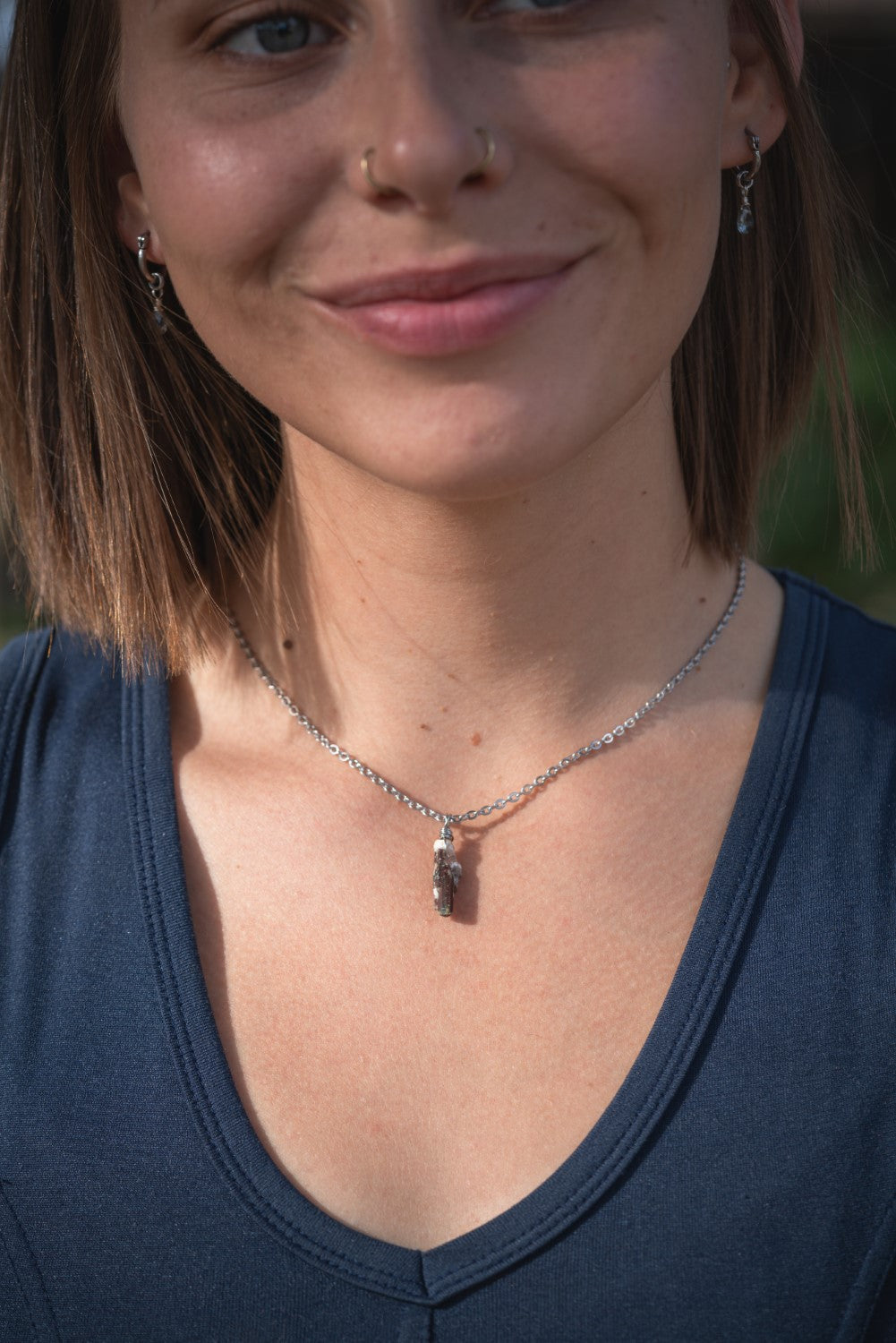 'I Am Connected to My Highest Self' Rare Dark Red Hematite in Quartz Stainless Steel Necklace