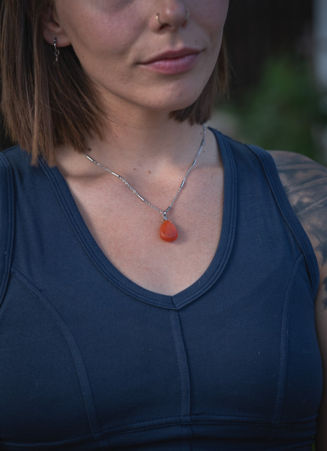 'Rise to the Occassion' Matte Carnelian Stainless Steel Necklace