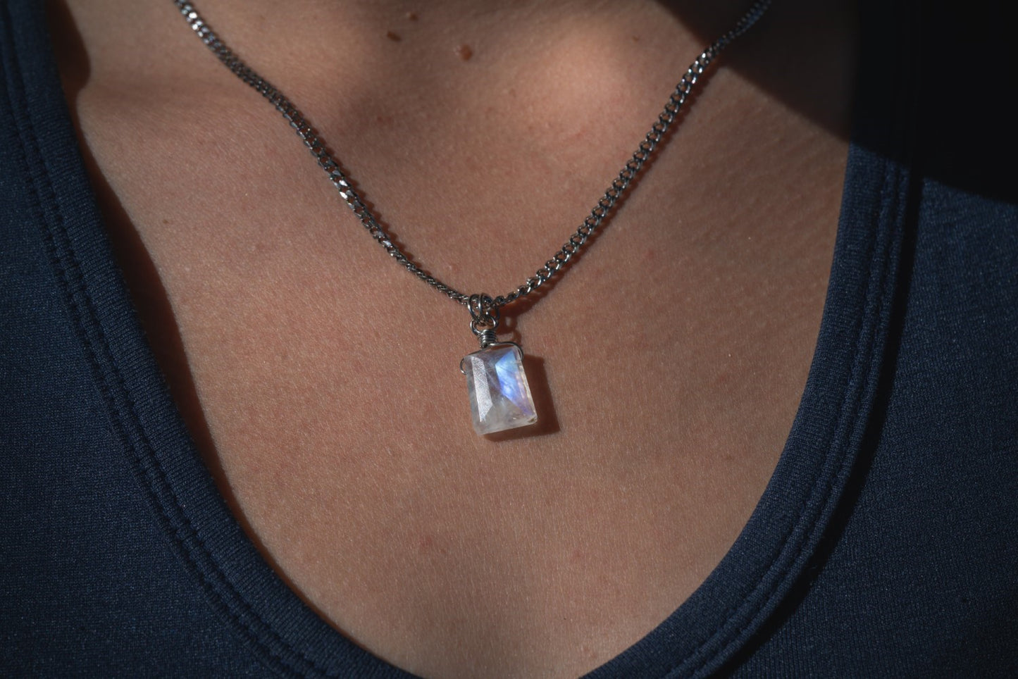 'You Know the Way' Faceted Rainbow Moonstone Stainless Steel Necklace
