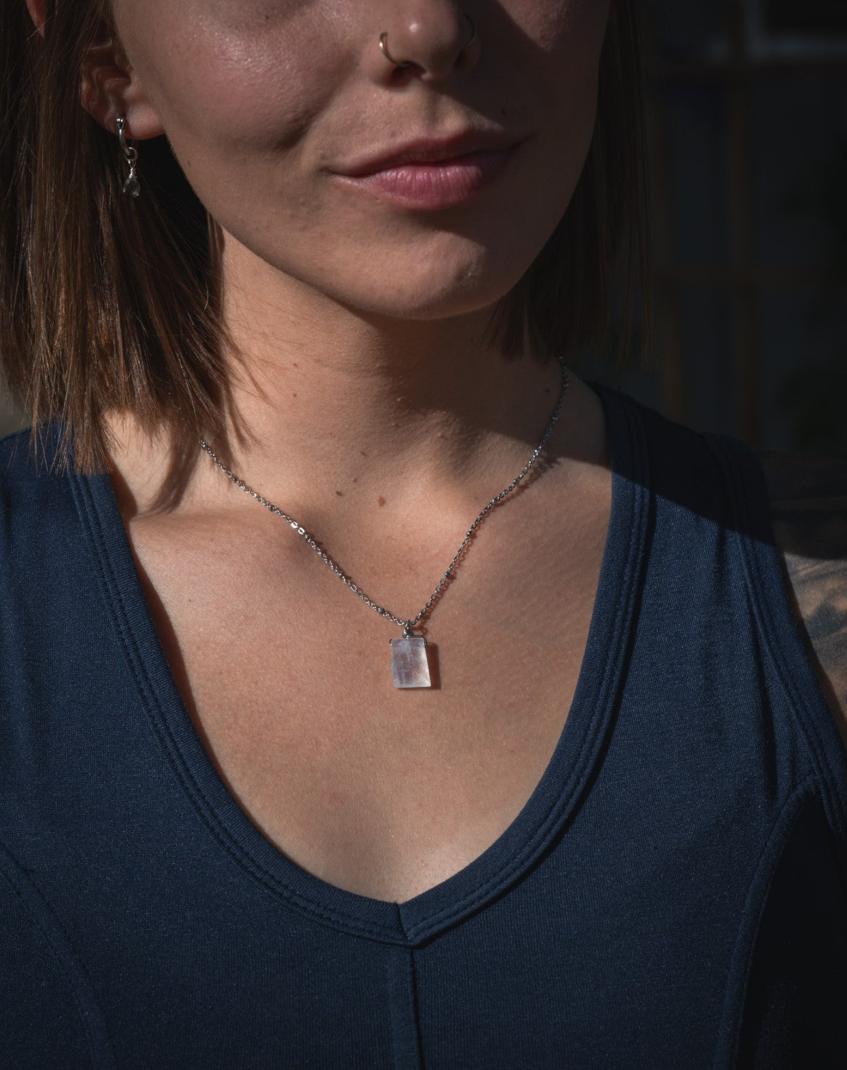 'You Know the Way' Faceted Rainbow Moonstone Stainless Steel Dainty Necklace