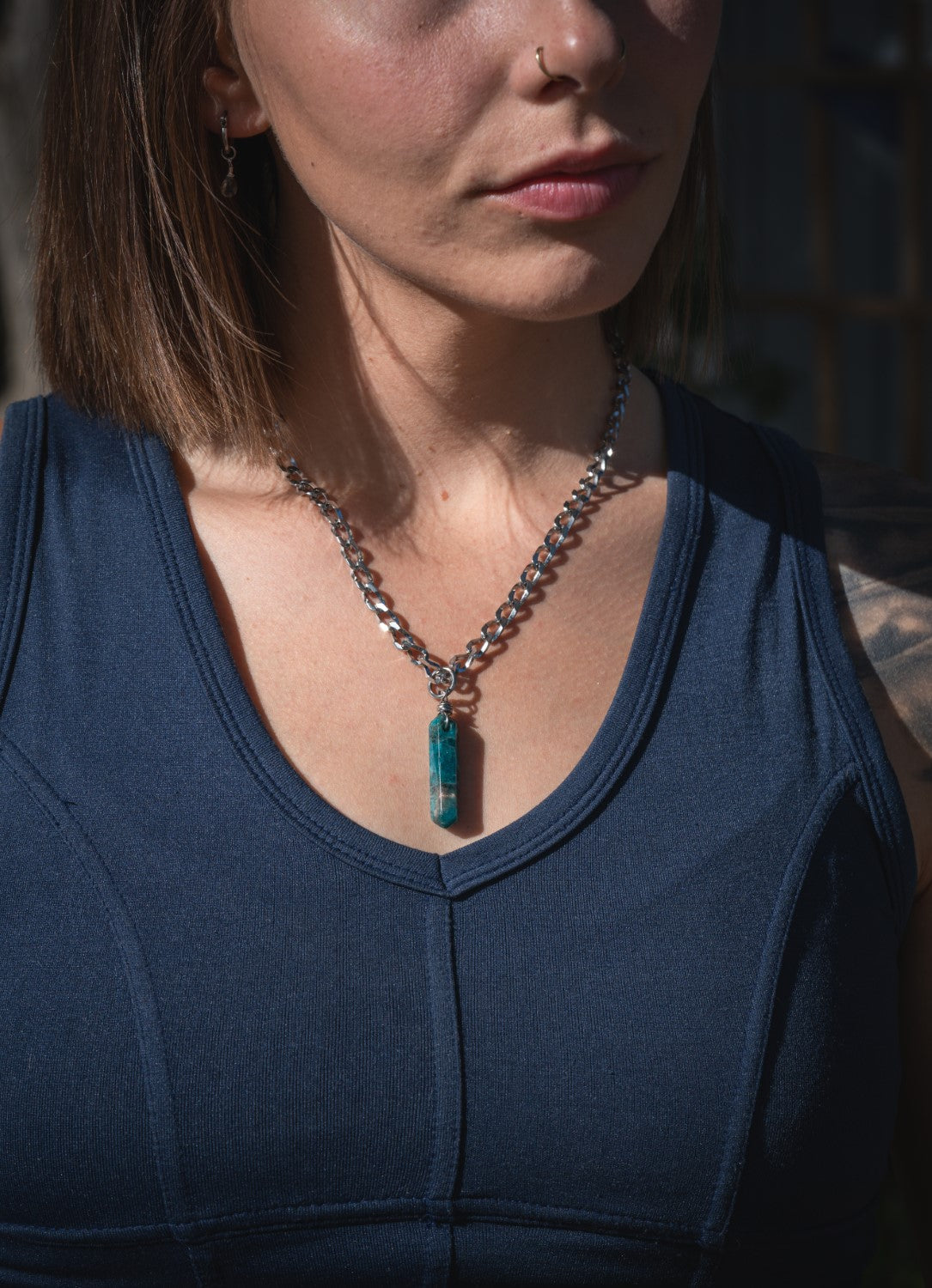 'Remember Who You Are' Double Terminated Apatite Semi Chonk Stainless Steel Necklace