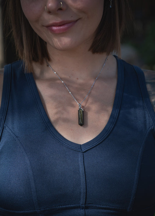 'Heal the Hurt' Double Terminated Black Obsidian Stainless Steel Dainty Necklace
